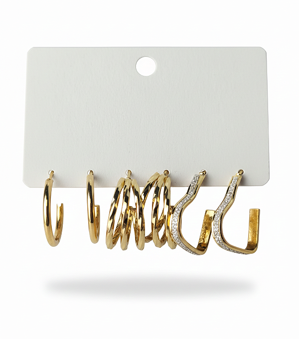 Conjunto de 3 Pares de Argolas Folheado a Ouro