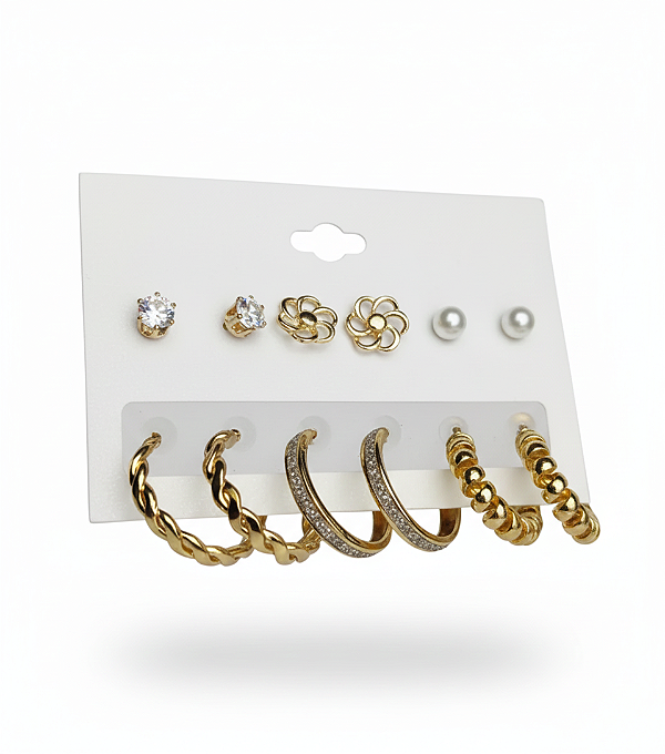 Conjunto de 6 Pares de Brincos Dourado Bijuteria