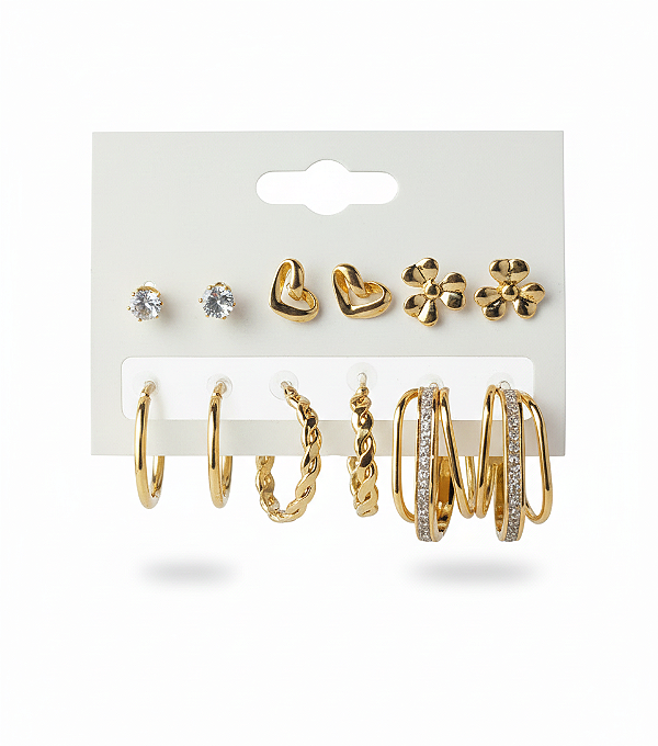 Maxi Kit 6 Pares de Brincos Dourado (Mix Completo)