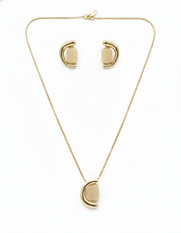 Conjunto Dourado com Pedra Rosê Bijuteria