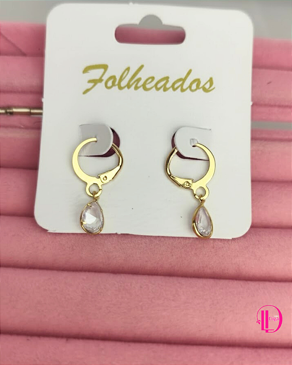 Brinco Argola Dourado Zircônia Gota