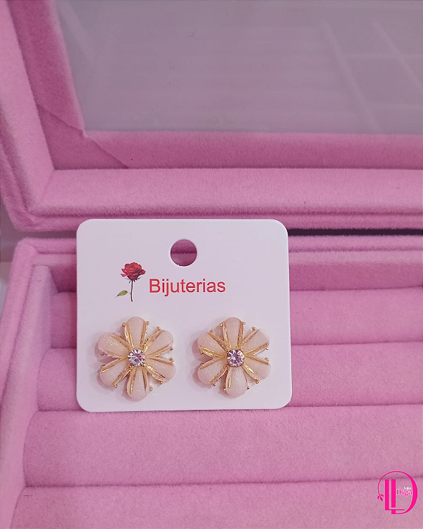 Brinco Flor Nude Strass
