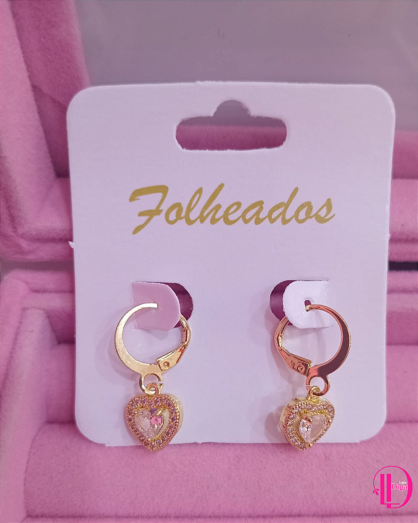 Brinco Argola Coração Cravejado Dourado