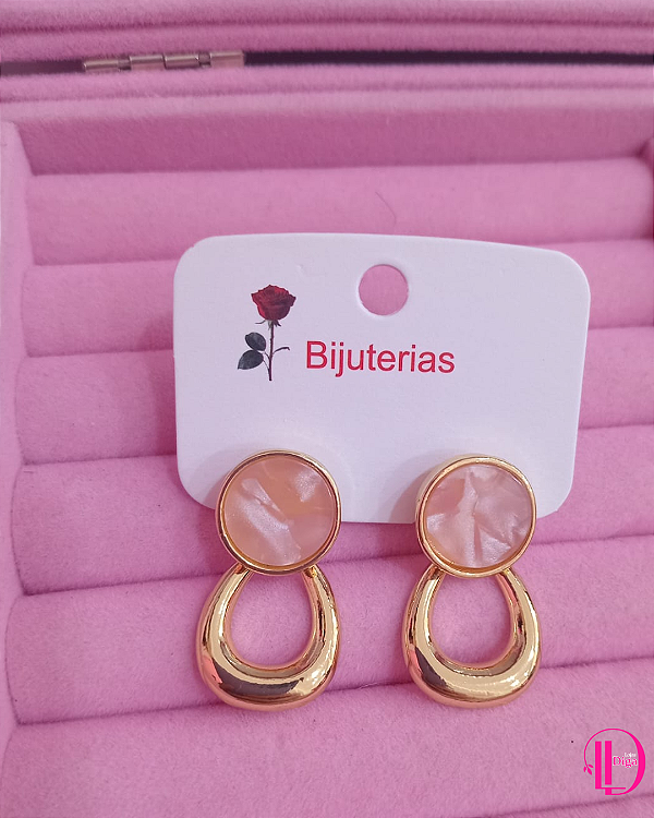 Brinco Argola Dupla Resina Rosa