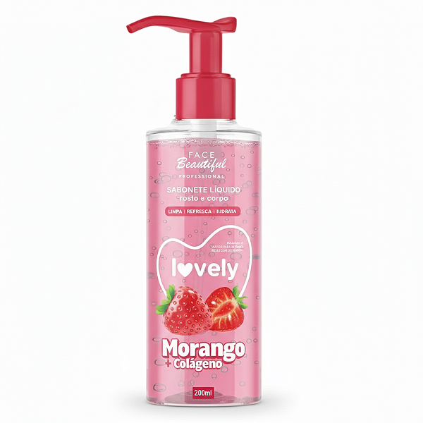 Sabonete Líquido Morango Rosto e Corpo 200ml - Face Beautiful