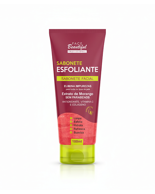 Sabonete Esfoliante Facial Extrato de Morango 100ml - Face Beautiful
