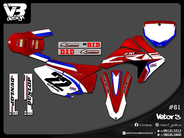 Kit gráfico adesivo CRF 230 3M Enduro e Motocross