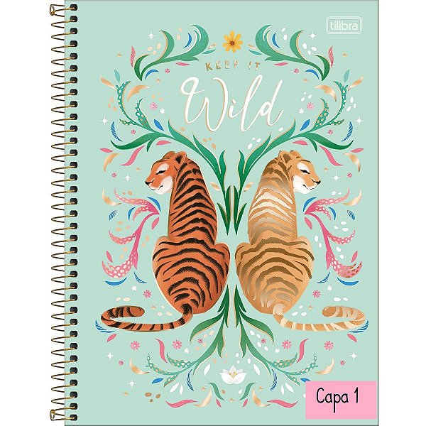 Caderno Espiral Capa Dura Colegial 10 Matérias Jungle Heart 160 Folhas - Tilibra