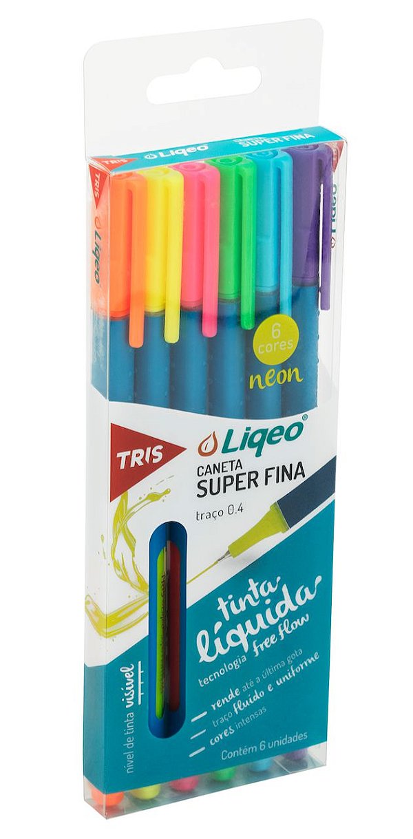 Caneta Colorida Tris Liqeo Tons Neon com 6 Cores