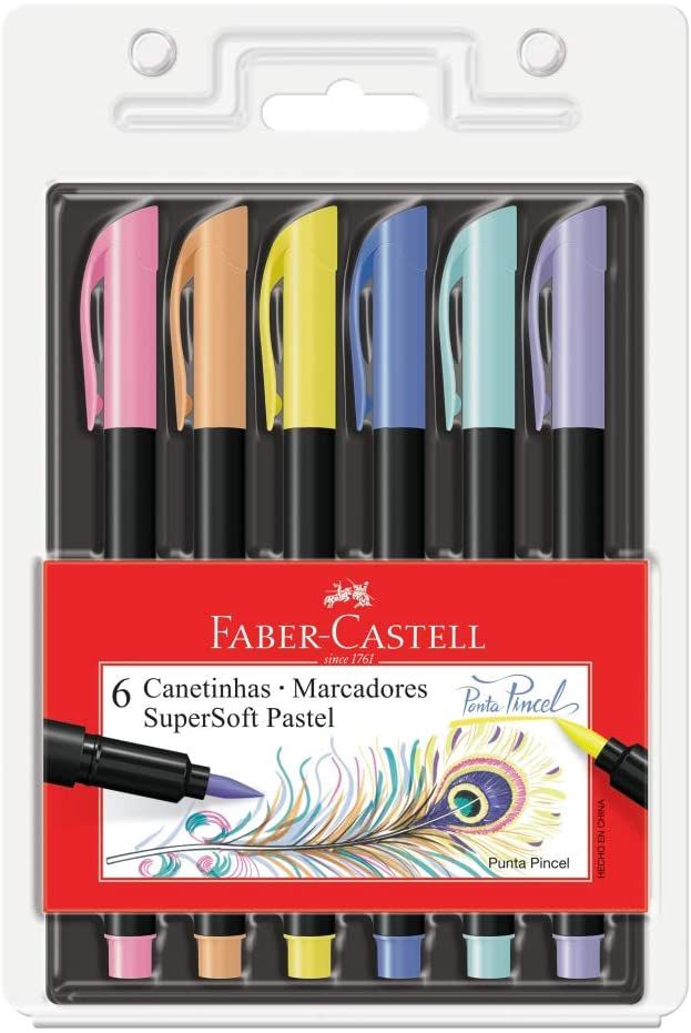 Caneta Faber Castell Supersoft Brush c/ 6 cores Pastel