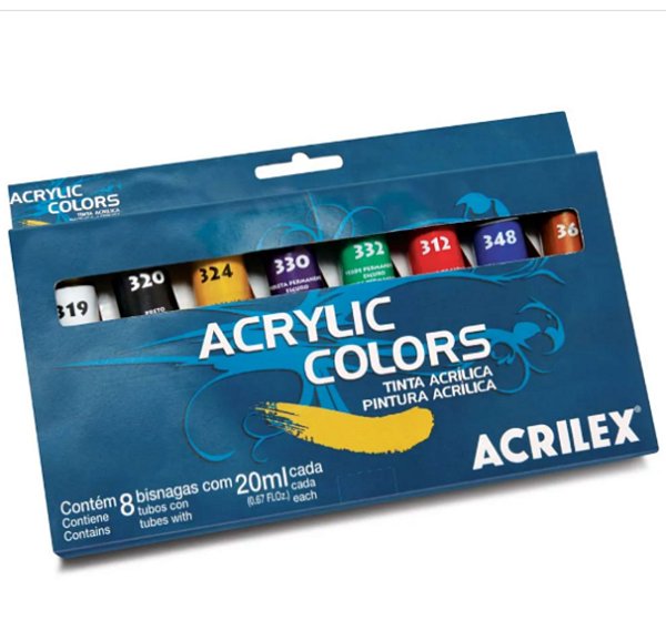 Estojo Tinta Acrílica - Acrylic Colors Acrilex com 8 Bisnagas