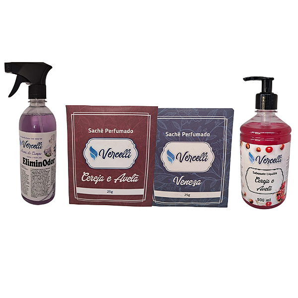 Combo - 1 Sabonete Cereja e Avelã + 2 Sachê Perfumado Veneza e Cereja e Avelã + 1 EliminOdor Aroma do Campo