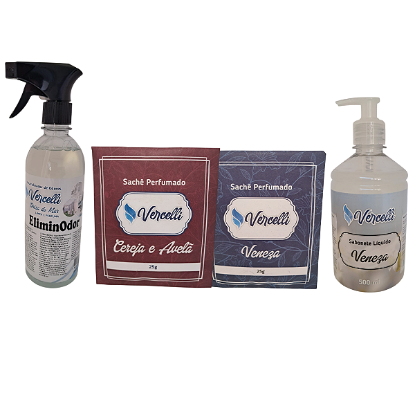 Combo - 1 Sabonete Veneza + 2 Sachê Perfumado Veneza e Cereja e Avelã + 1 EliminOdor Brisa do Mar