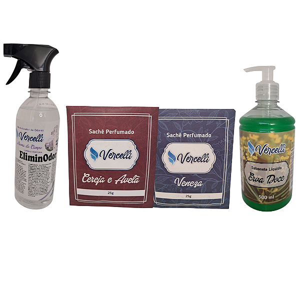 Combo - 1 Sabonete Erva Doce + 2 Sachê Perfumado Veneza e Cereja e Avelã + 1 EliminOdor Aroma do Campo