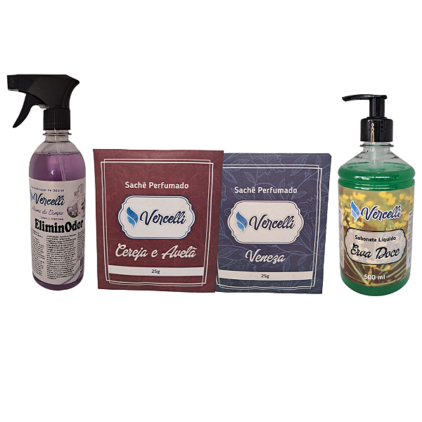 Combo - 1 Sabonete Erva Doce + 2 Sachê Perfumado Veneza e Cereja e Avelã + 1 EliminOdor Aroma do Campo