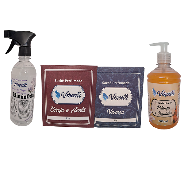 Combo - 1 Sabonete Pitanga e Orquídea + 2 Sachê Perfumado Veneza e Cereja e Avelã + 1 EliminOdor Aroma do Campo