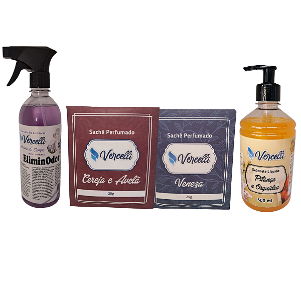 Combo - 1 Sabonete Pitanga e Orquídea + 2 Sachê Perfumado Veneza e Cereja e Avelã + 1 EliminOdor Aroma do Campo