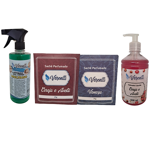 Combo - 1 Sabonete Cereja e Avelã + 2 Sachê Perfumado Veneza e Cereja e Avelã + 1 Multiuso