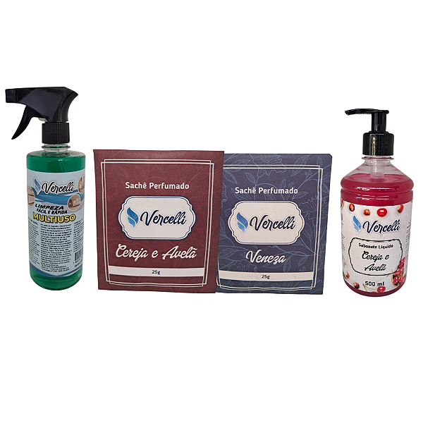 Combo - 1 Sabonete Cereja e Avelã + 2 Sachê Perfumado Veneza e Cereja e Avelã + 1 Multiuso