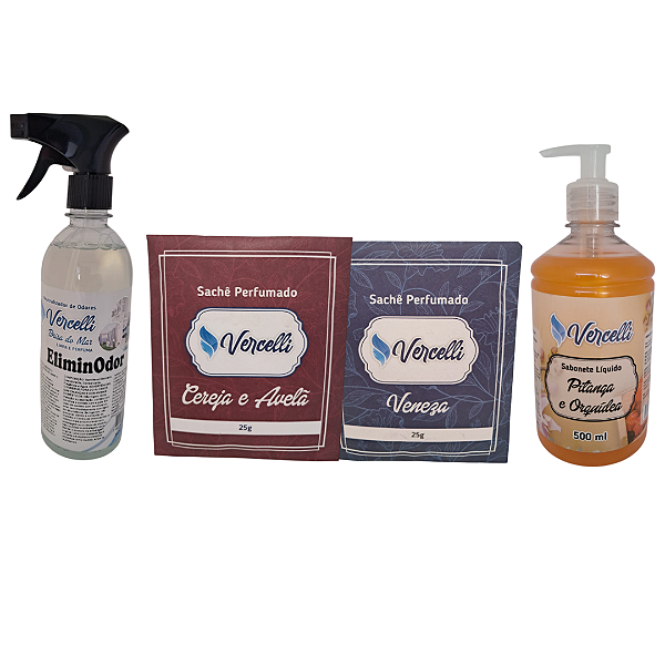 Combo - 1 Sabonete Pitanga e Orquídea + 2 Sachê Perfumado Veneza e Cereja e Avelã + 1 EliminOdor Brisa do Mar