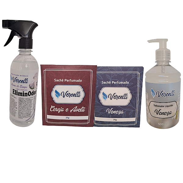 Combo - 1 Sabonete Veneza + 2 Sachê Perfumado Veneza e Cereja e Avelã + 1 EliminOdor Aroma do Campo