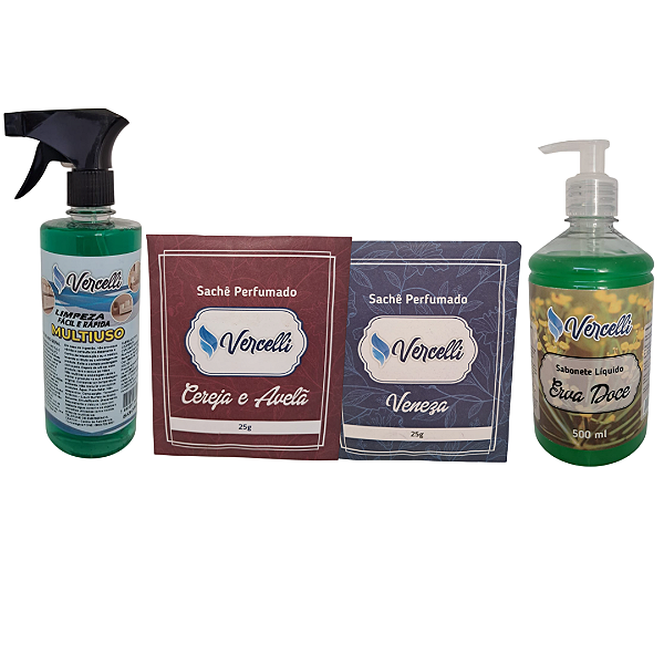Combo - 1 Sabonete Erva Doce + 2 Sachê Perfumado Veneza e Cereja e Avelã + 1 Multiuso