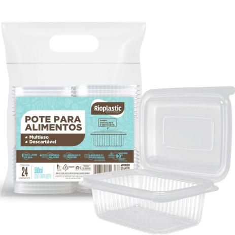 Pote Retangular com Tampa 500ml C/24 RIOPLASTIC