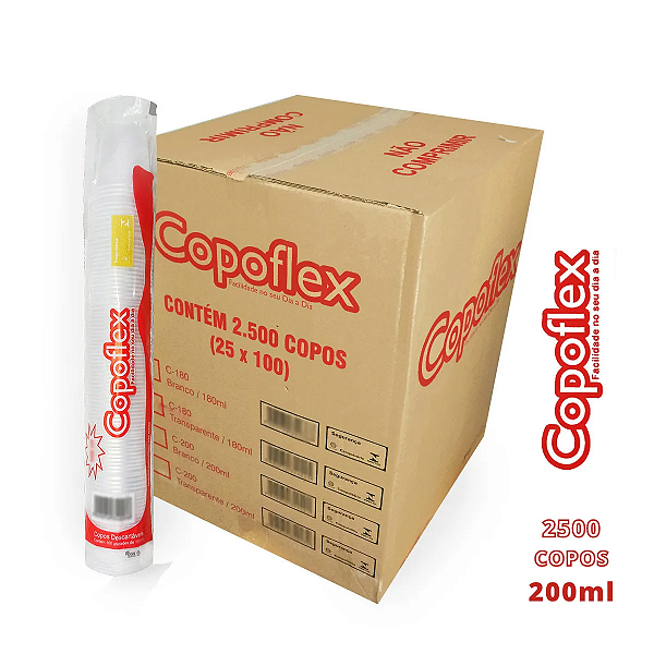 COPOFLEX COPO DESC .200ml  Transparente, Descartável Ps, CX c/2.500und Copos
