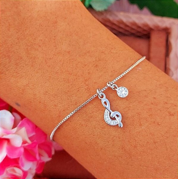 Pulseira rodio com pingente clave de sol