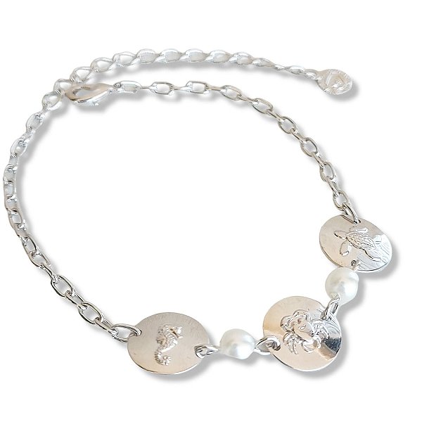 Pulseira em rodio com pérolas