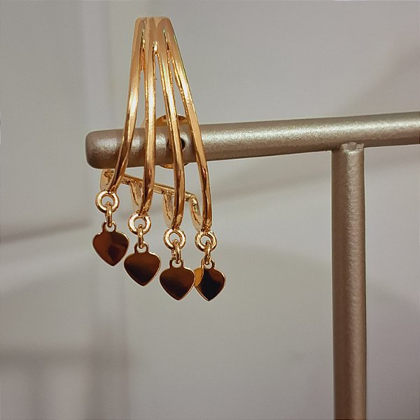 Ear hook corações dourados