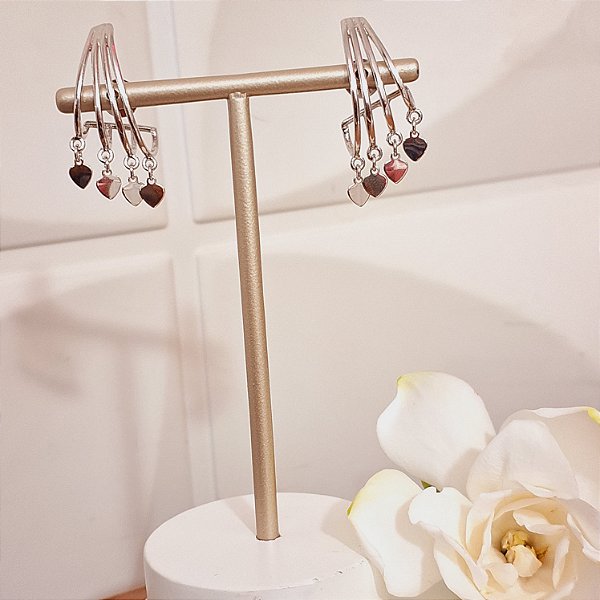 Ear hook corações ródio branco