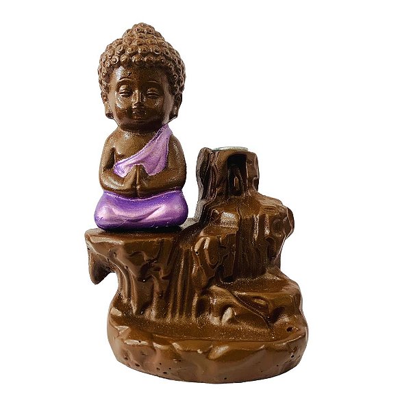 Incensário Cascata Buda Roxo Meditando 10cm 02