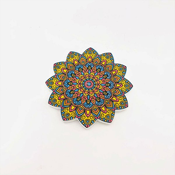 Incensário Flor de Mandala Lótus Vermelho/Azul/Amarelo - Resina