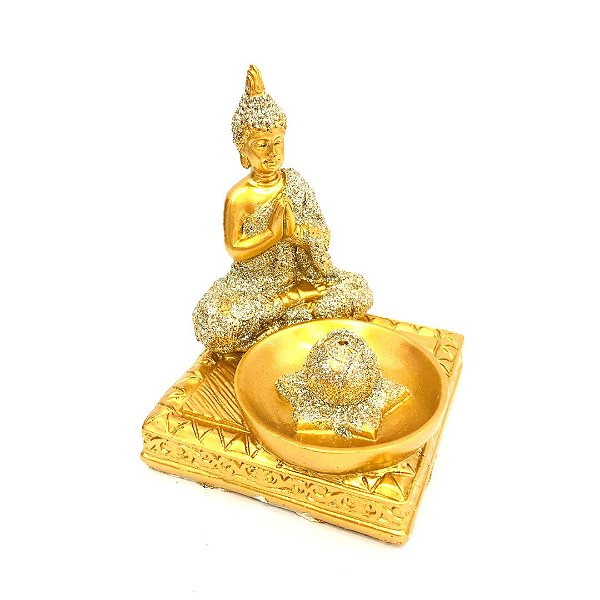 Incensário Vareta Buda Flor de Lotus Quadrado Com Brilho Resina