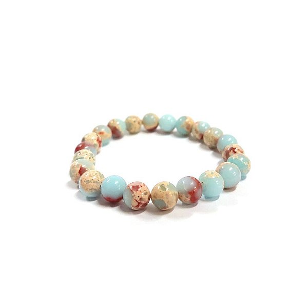 Pulseira Bola Pedra Jaspe Imperial Azul