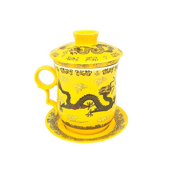 Caneca de Chá Infusora de Porcelana Amarela