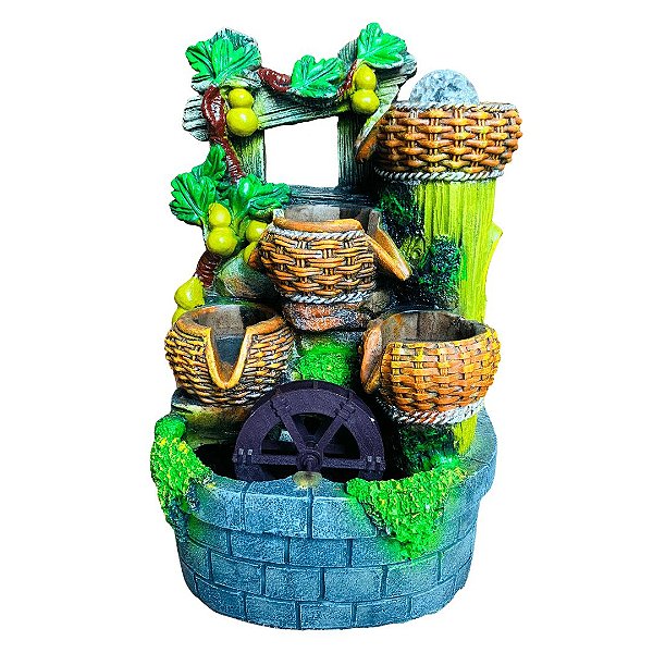 Fonte de Água Resina 40 cm Coco e Roda 02C