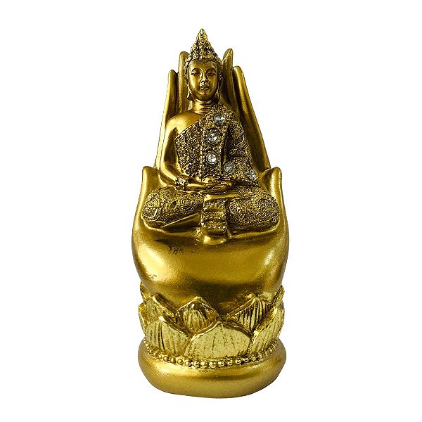 Estátua Resina Buda Sentado na Mão