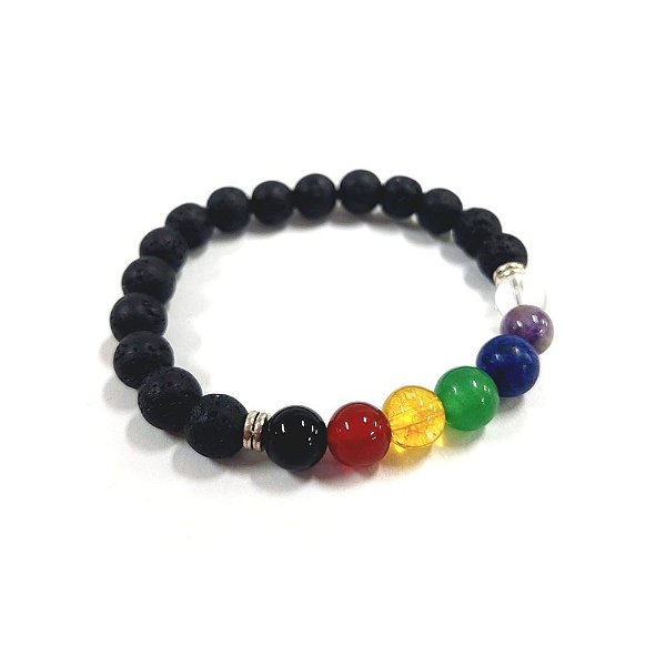 Pedra Vulcânica Pulseira 7 Chakras