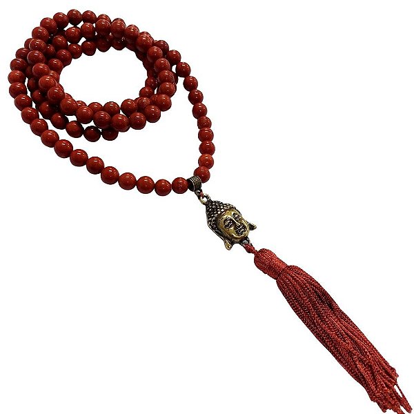 Japamala Pedra Jaspe Vermelho com Buda na Ponta - 108 contas
