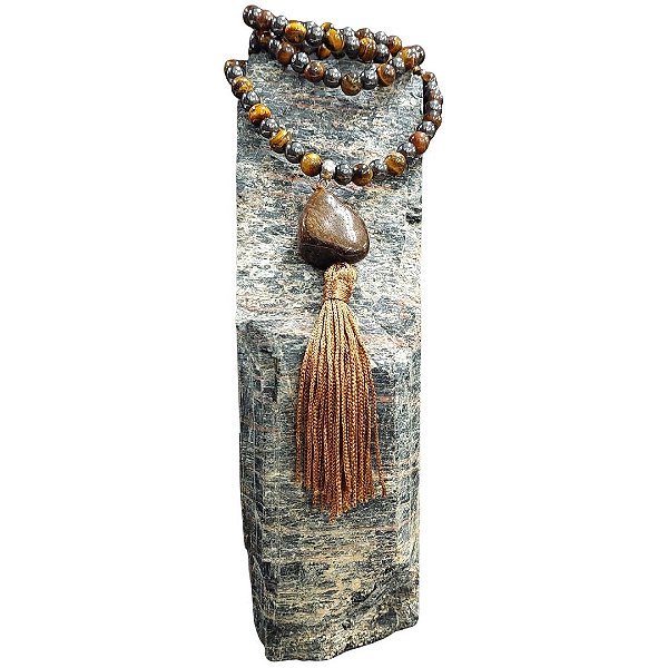 Japamala Pedra Hematita e Olho de Tigre com Pedra na Ponta - 108 contas