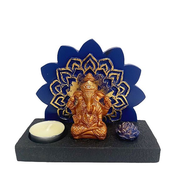 Incensário/Porta Vela Ganesha Mandala Azul