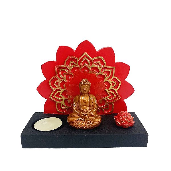 Incensário/Porta Vela Buda Mandala Vermelho