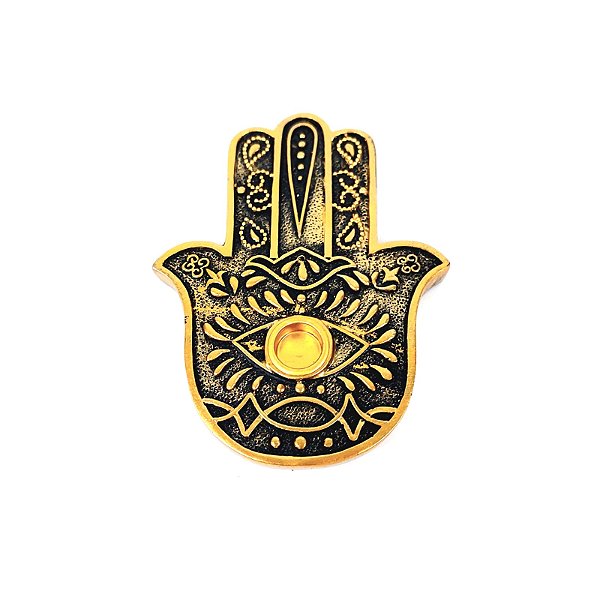 Incensário Resina Mão Hansa Dourado/Preto Com Olho **
