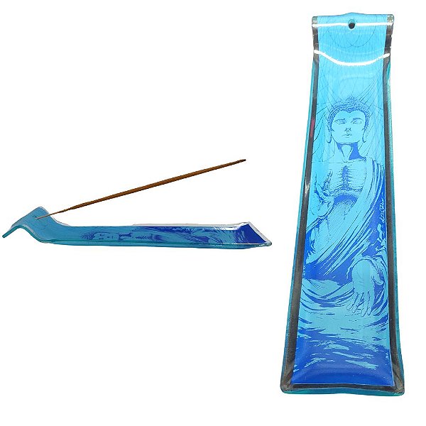 Incensario Vidro Buddha  Azul 5x23