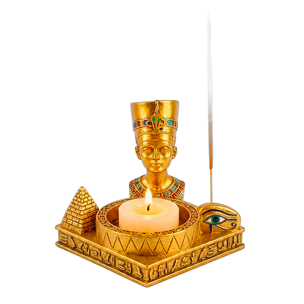 Porta Vela/Incensário Nefertiti Escuro em Resina 8cm