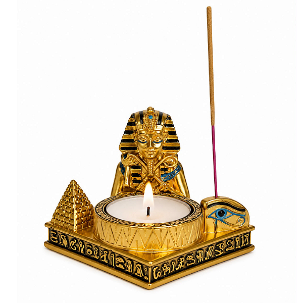 Porta Vela/Incensário Escuro Tutancâmon em Resina 8cm