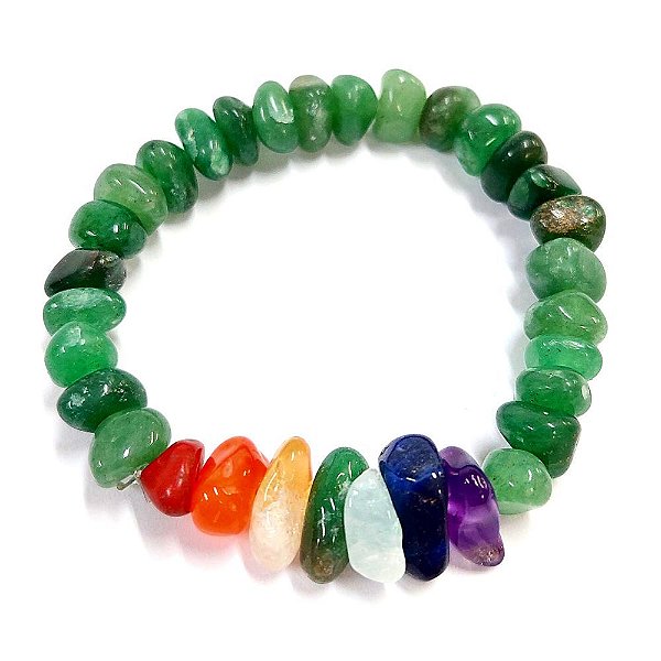 Pulseira Pedra Cascalho 07 Chakras - Quartzo Verde