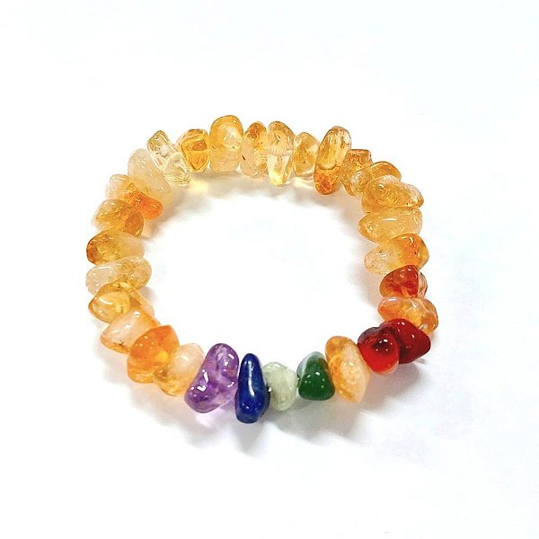 Pulseira Pedra Cascalho 07 Chakras - Citrino
